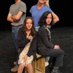 Mila Jones (left, seated) and Phoebe Boroughs (right, seated) and Mateo Grey (standing, left) star in Burlap, written and directed by Lisa Peretti (standing, right.) (Steven Sterne photo)