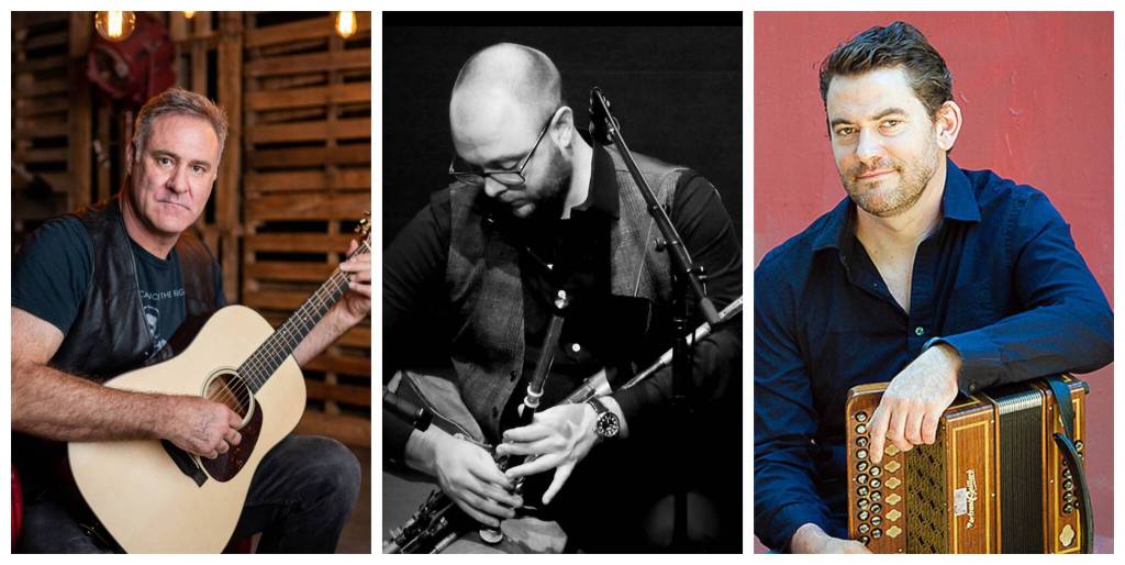 Master of Irish music (left to right) Carl Novotny, Sean Gavin and Johnny B. Connolly will play a concert on June 24, at the Vashon Havurah. (Courtesy photos)
