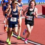Josh Healey (foreground, right) gave it his all at the end of the 3200 meter run, covering the last 200 meters in around 27 seconds while passing three runners to finish in second place as the state runner-up. (Tony Puz photo)