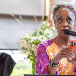 Speaker Nan Wilson reads General Order #3 at the ceremony. (Alex Bruell photo)