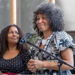 Betty Peralta and Rev. Amelia Bolyard, relational health consultants, spoke to the ways anyone can practice reconciliation during the Juneteenth ceremony. (Alex Bruell photo)