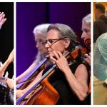 Scenes from the 2024 PianoFête (left to right): Vyacheslav Slava Gryaznov and Rexa Han, members of the Vashon-Maury Island Chamber Orchestra, and pianist Konstantin Soukhovetski with a young fan, Jovian Maya. (Wade Yip and Allison Halstead-Reid photo)