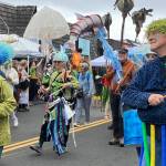 The Vashon Island Marine Band and Procession, made up of local artists, musicians, and makers in creative costumed inspired by Salish Sea life, joyously processed past islanders in the Strawberry Festival parade. (Elizabeth Shepherd photo)