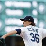 Logan Gilbert pitching in the win against Milwaukee. Courtesy photo via Seattle Mariners.