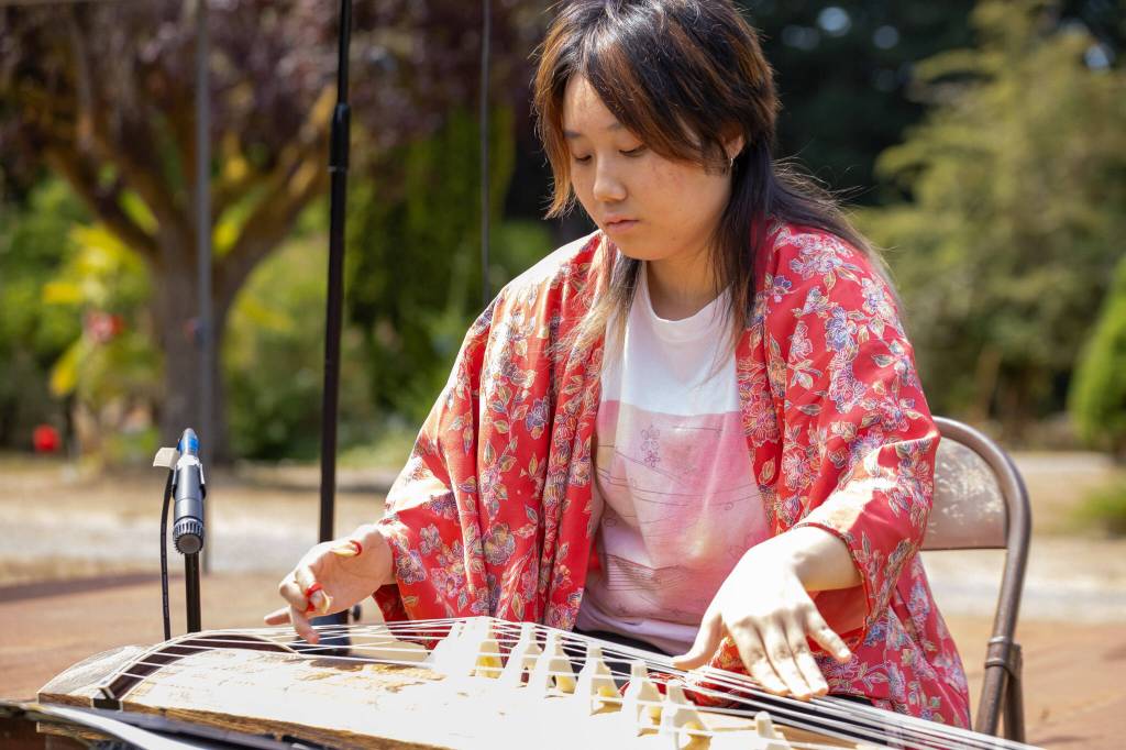 Hatsune Matsudaira played traditional Japanese koto music during the Kizoku Ishiki Obon celebration. (Alex Bruell photo)
