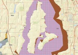 This screenshot from the state Department of Health on August 9 shows the full recreational shellfishing closure across Vashon beaches.