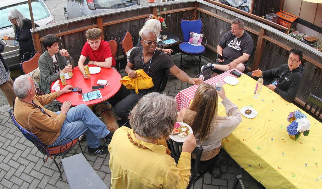 Filmmakers and friends of the festival gather to socialize between screenings. (Phil Clapham photo)