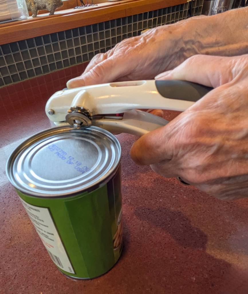 Vicky de Monterey Richoux: My favorite is this easy-to-use can opener. A lot of cans come with pull tabs now, but some still dont. This manual tool works even during a power outage. Id hate to be stuck on the outside of a can of peaches.