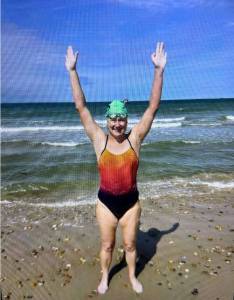 Mary Singer on the beach in France, grateful and triumphant. (Patrice Chassery Photo)