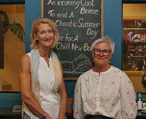 Carrie Van Buren and Nancy Katica, at Vashon Bookshop. (Phil Clapham Photo)
