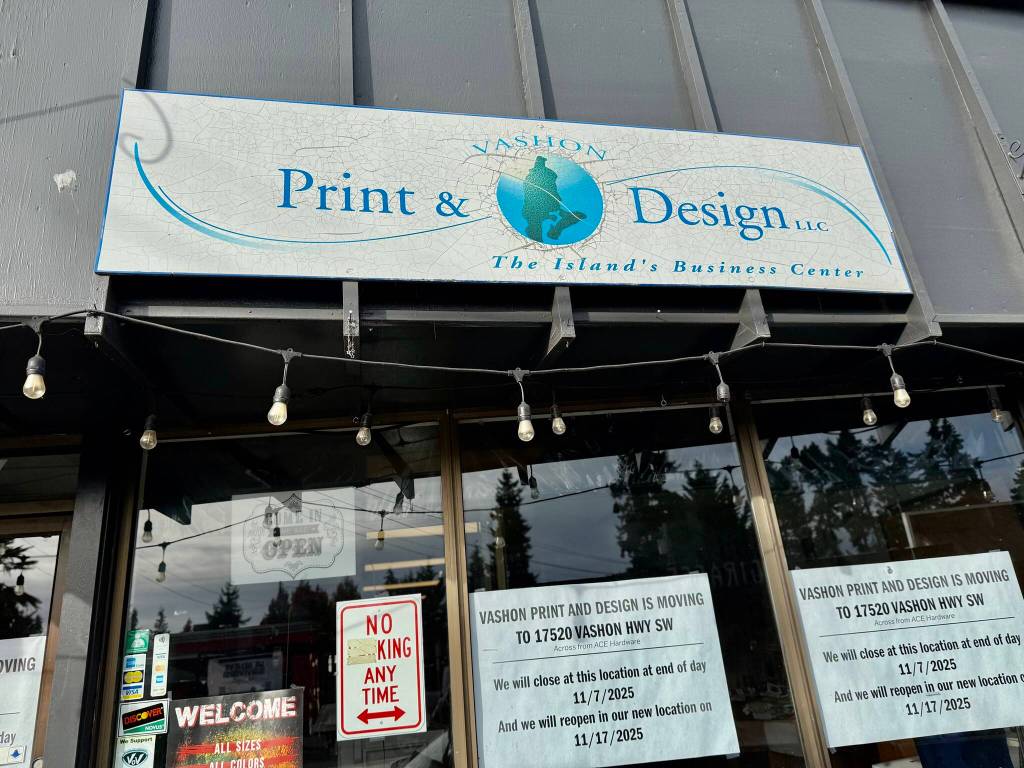 Vashon Print Design has operated in the same downtown location for decades but will soon relocate to the former Northwest Sports building. (Aspen Anderson Photo)