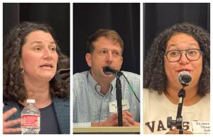 Alan Aman Photos
From left: Sen. Emily Alvarado, Rep. Joe Fitzgibbon and Rep. Brianna Thomas speak at a legislative forum Thursday at Vashon High School.