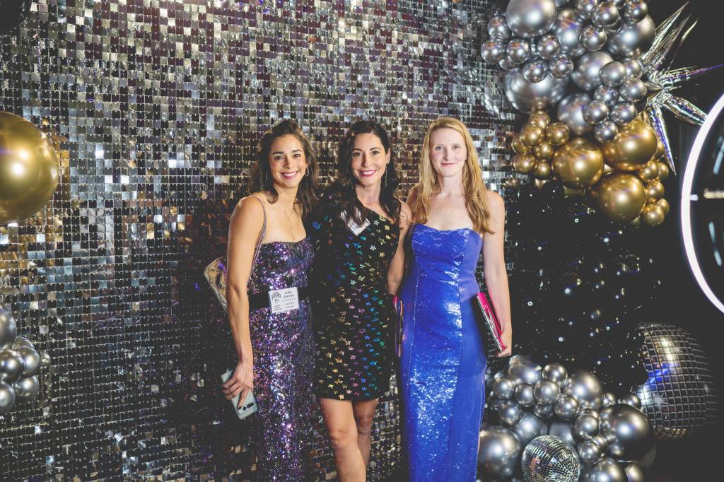 (Left to right) Vashon Schools Foundations board secretary India Alacorn and co-presidents Nicole Donnelly Martin and Betsey Gleb, at the foundations prom-night themed gala on Nov. 15. (Yui Holbrook Photo)
