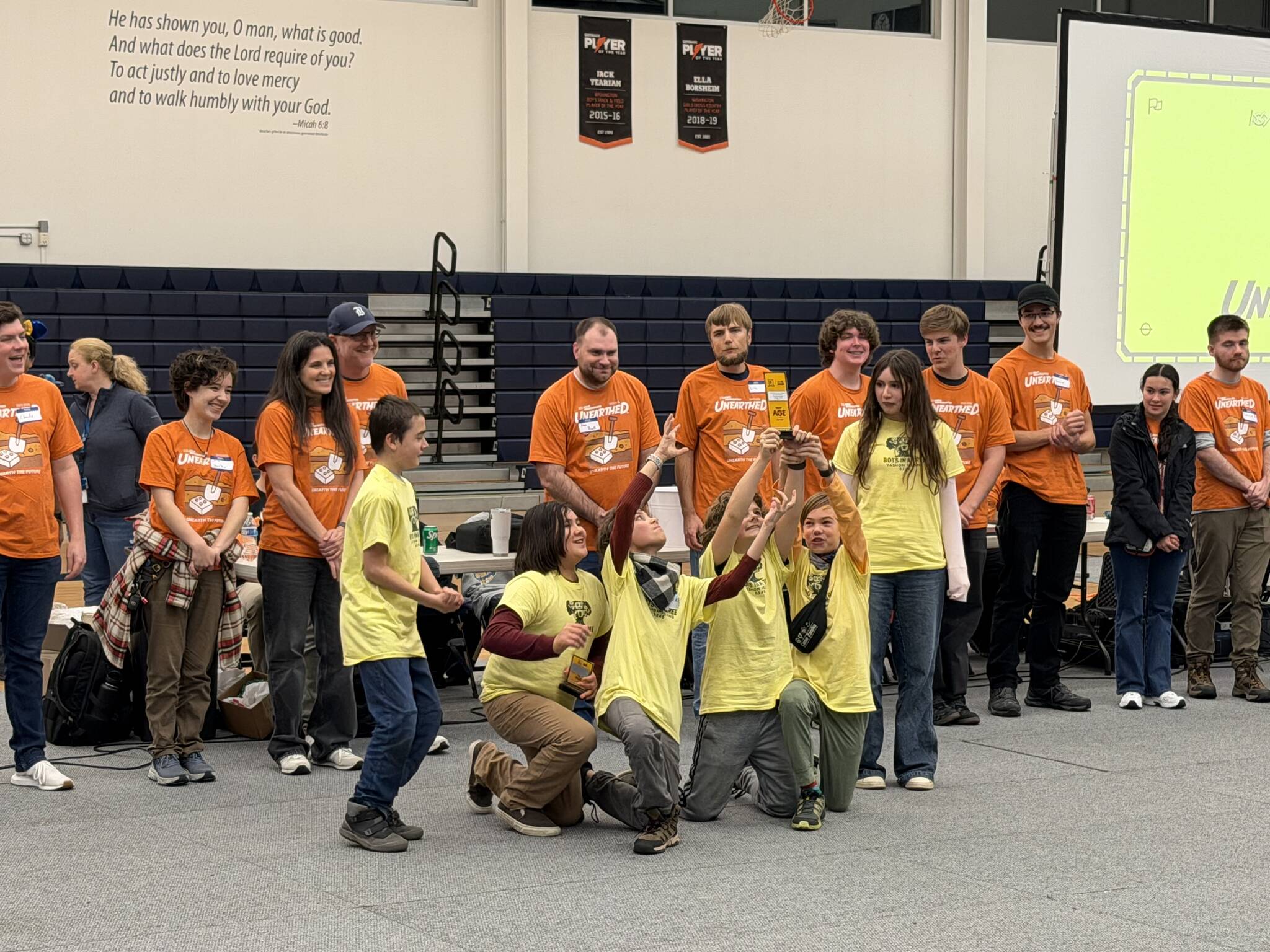 Bots in a Tree  Leo McCullagh, Sota Berleth, Pacha Alvarez, Oscar Buse and Aesa Jonasson  receive the first-place champions trophy. (Courtesy Photo)