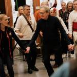 Martin Koenig (center) joined audience members in traditional dances after a night of music and dance that accompanied his Balkan Echoes exhibition at VCA. (Steve Rocketar Photo/www.rocketkar.com)