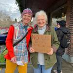 The like-minded mother and daughter duo of Ann Marie Carlson and Carrie Chambers, at Saturdays protest. (Elizabeth Shepherd Photo)