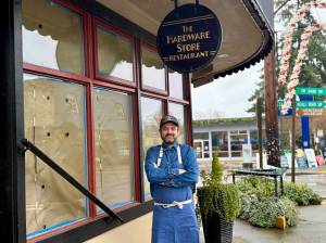 Chef Nick Green, the restaurants new operating partner, stands outside The Hardware Store Restaurant. (Aspen Anderson Photo)