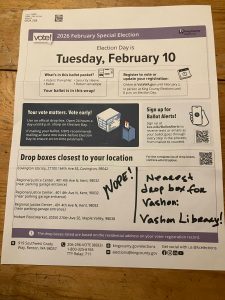 Some King County ballots mailed to islanders were mistakenly stuffed with information intended for other communities. This photo shows an example received (and corrected) by a Beachcomber reporter.