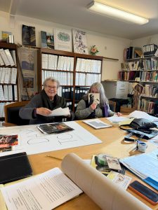 Drama Dock stalwarts Sue Wiley (left) and Patricia Kelly sort through 50 years worth of artifacts from Drama Docks storied history as Vashon Heritage Museum opens its exhibit celebrating the home-grown theater company on Feb. 6. (Courtesy Photo)
