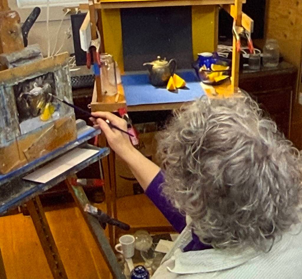 On Feb. 6, local oil painter Gretchen Hancock will give a demonstration of how to paint a still life during Swiftwater Gallerys celebration of its third anniversary of being in business. (Courtesy Photo)