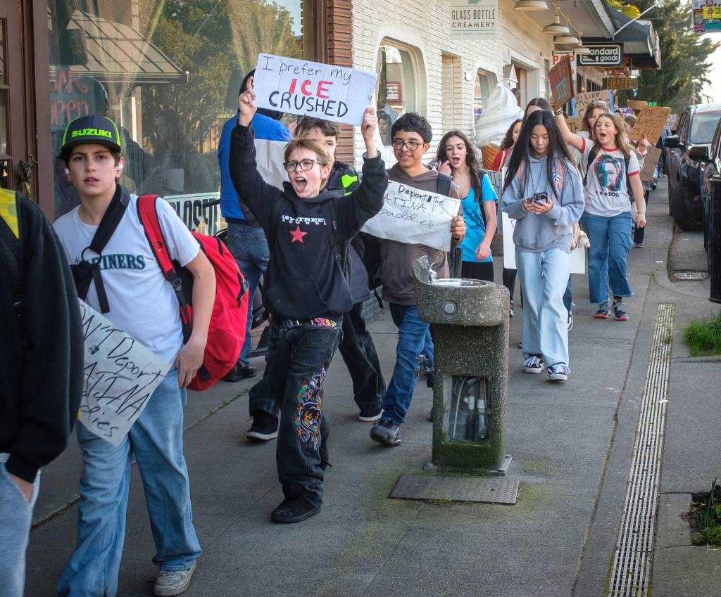 Terry Donnelly Photo
Students arrived in town after a march north from school on Vashon Highway.