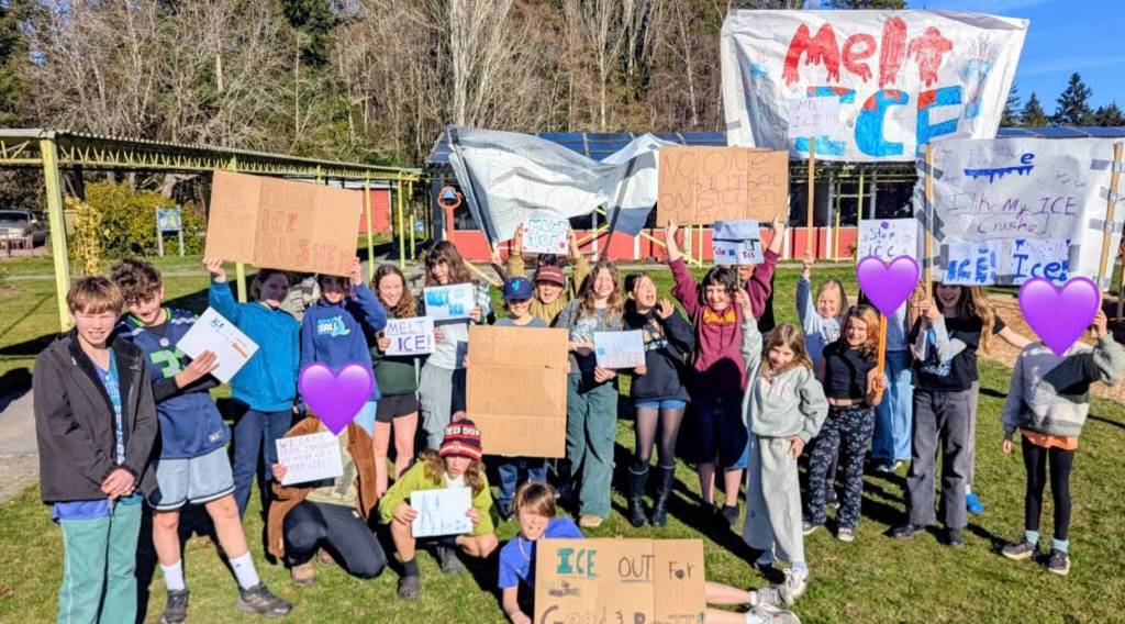 About 40 Harbor School students made an impromptu decision to join in on the protest on Wednesday afternoon. (Courtesy Photo)