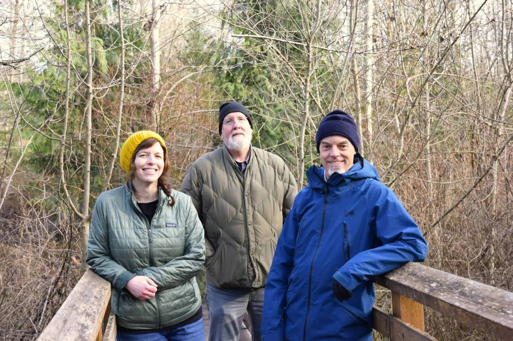 From left, Jenny Stamper, Tom Dean and Theron Shaw at Judd Creek. (Tess Halpern Photo)