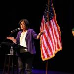 Pramila Jayapal Courtesy Photos
Congresswoman Pramila Jayapal speaks to a packed crowd at Vashon Center for the Arts on Thursday, April 9, addressing the war in Iran, immigration enforcement and the state of American democracy.