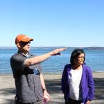 Scarlet Hansen Photo
Vashon-Maury Island Basin Steward Greg Rabourn points out features of the shoreline to U.S. Rep. Pramila Jayapal.
