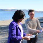 Senior Shoreline Mapping Scientist Hannah Drummond explains aspects of the newly-funded project to U.S. Rep. Pramila Jayapal.