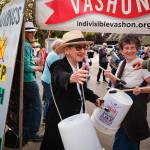 The street band played as islanders marked May Day.