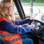 Terry Donnelly Photo
Martha Hills seated behind the wheel of a school bus parked at the bus yard at Vashon High School.