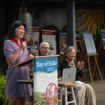 Kent Phelan Photo
Artist Miya Sukune speaks about her new sculpture, Remember, during Friends of Mukais annual Day of Exile program at Ober Park.