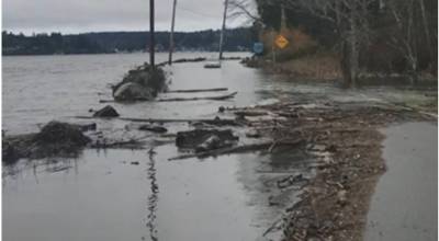 Photo Courtesy of Vashon BePrepared
Flood waters inundate Quartermaster Drive near Portage in 2022.