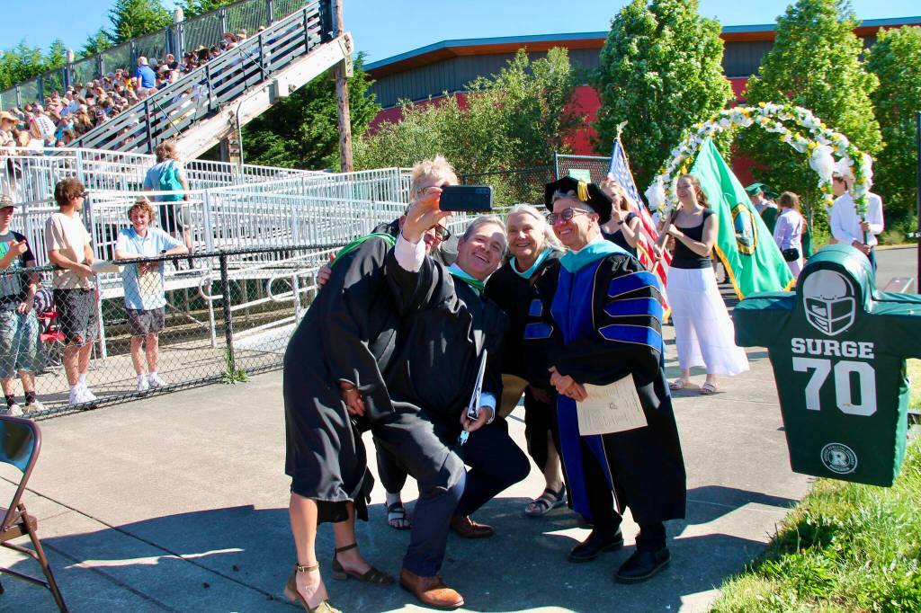 Paul Anderson Photo
Vashon High School Principal John Erickson, Superintendent Jo Moccia, Assistant Principal Sabrina Kovacs and School Board Vice Chair Martha Woodard pose for a selfie.