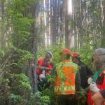 Leslie Brown Photo
King County forestry staff gather in Island Center Forest while preparing trees for a late-summer thinning project.