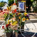 Jay Thompson Photo
A ghost bike memorial marks the intersection of Grand Avenue and Fredericks Street in San Luis Obispo, California, where Sean Ogawa Hillman was struck while riding his bike in April 2023.