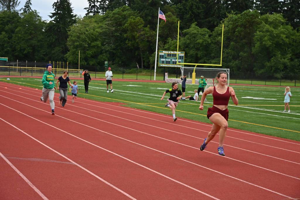 Kent Phelan Photos
Runners compete in the inaugural Foss Miller Memorial All-Comers Track Meet at Vashon High School.