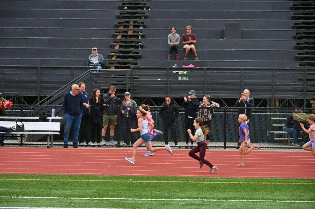 Kent Phelan Photo
Runners compete in the inaugural Foss Miller Memorial All-Comers Track Meet at Vashon High School.