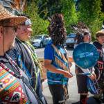Terry Donnelly Photo
Members of the intertribal Blue Lightning Canoe Family, formerly known as the Blackhawk Dancers, open Saturdays Thunderbird Treatment Center ceremony with song and drumming.