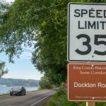 The new brown marker identifies Dockton Road as one of King Countys historic and scenic corridors. (Terry Donnelly Photo)
